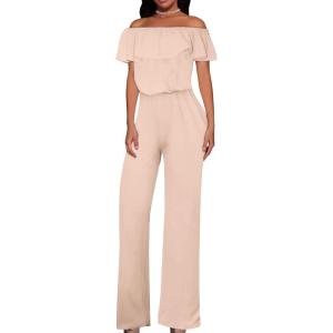 imageHybrid ampamp Company Womens Lightweight Off Shoulder Jumpsuit  Stretchy Wide Leg Romper  Casual to Formal One Piece OutfitLightpeach
