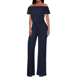 imageHybrid ampamp Company Womens Lightweight Off Shoulder Jumpsuit  Stretchy Wide Leg Romper  Casual to Formal One Piece OutfitNavy