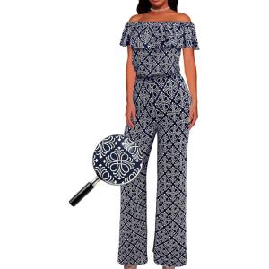 imageHybrid ampamp Company Womens Lightweight Off Shoulder Jumpsuit  Stretchy Wide Leg Romper  Casual to Formal One Piece OutfitNavywhite11526