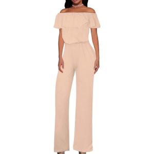 imageHybrid ampamp Company Womens Lightweight Off Shoulder Jumpsuit  Stretchy Wide Leg Romper  Casual to Formal One Piece OutfitPeach