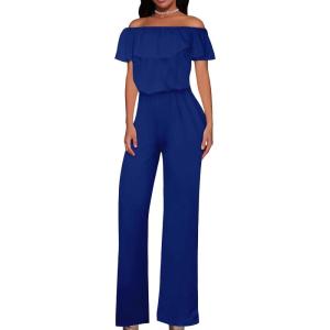 imageHybrid ampamp Company Womens Lightweight Off Shoulder Jumpsuit  Stretchy Wide Leg Romper  Casual to Formal One Piece OutfitRoyal