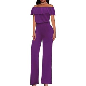 imageHybrid ampamp Company Womens Lightweight Off Shoulder Jumpsuit  Stretchy Wide Leg Romper  Casual to Formal One Piece OutfitTexturedEGGPLANT