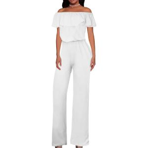 imageHybrid ampamp Company Womens Lightweight Off Shoulder Jumpsuit  Stretchy Wide Leg Romper  Casual to Formal One Piece OutfitTexturedwhite