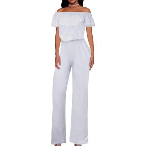 imageHybrid ampamp Company Womens Lightweight Off Shoulder Jumpsuit  Stretchy Wide Leg Romper  Casual to Formal One Piece OutfitWhite