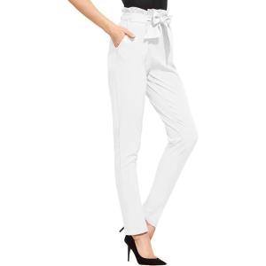 imageHybrid ampamp Company Womens Paper Bag Pants Casual Slim High Waist Pants with Bow KnotWhite