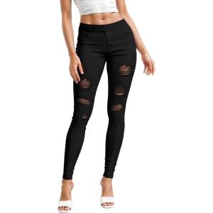 imageHybrid ampamp Company Womens Pull On Stretchy Mid Rise Skinny Fit Pants Regular or Distressed Jeans with Long Short Inseam45black