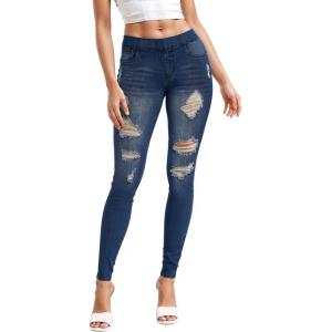 imageHybrid ampamp Company Womens Pull On Stretchy Mid Rise Skinny Fit Pants Regular or Distressed Jeans with Long Short Inseam45dwash