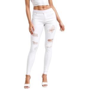 imageHybrid ampamp Company Womens Pull On Stretchy Mid Rise Skinny Fit Pants Regular or Distressed Jeans with Long Short Inseam45white