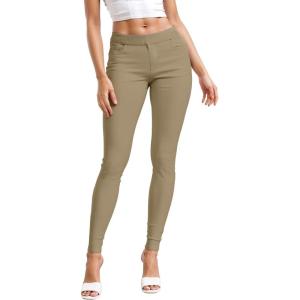 imageHybrid ampamp Company Womens Pull On Stretchy Mid Rise Skinny Fit Pants Regular or Distressed Jeans with Long Short InseamKhaki