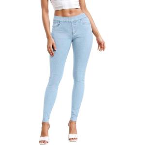 imageHybrid ampamp Company Womens Pull On Stretchy Mid Rise Skinny Fit Pants Regular or Distressed Jeans with Long Short InseamLight Wash