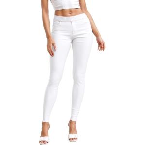 imageHybrid ampamp Company Womens Pull On Stretchy Mid Rise Skinny Fit Pants Regular or Distressed Jeans with Long Short InseamWhite