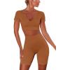 imageHybrid ampamp Company Womens High Waisted Yoga Active Tight Running Biker Gym Shorts ampamp Full Length LeggingsShortscoffee