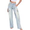 imageHybrid ampamp Company Womens Wide Leg Stretch Cargo Jeans Casual Mid Rise Loose Denim Pants with PocketsLight Tint