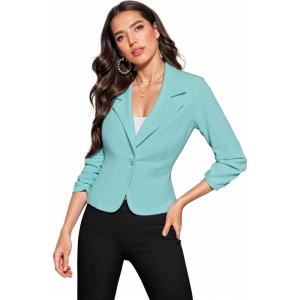 imageHybrid ampamp Company Womens Lightweight Casual Work Office Stretch Ponte Cardigan Blazer Jacket Made in USAAqua