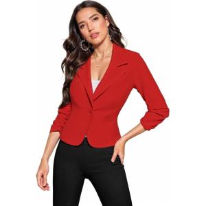 imageHybrid ampamp Company Womens Lightweight Casual Work Office Stretch Ponte Cardigan Blazer Jacket Made in USARed