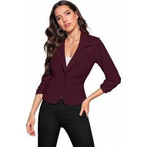 imageHybrid ampamp Company Womens Lightweight Casual Work Office Stretch Ponte Cardigan Blazer Jacket Made in USAWine