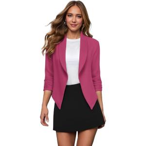 image:imageHybrid amp Company Lightweight Open Front Cardigan Classic Ruched Sleeve Work Office Blazer Suit JacketsFuchsia