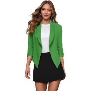image:imageHybrid amp Company Lightweight Open Front Cardigan Classic Ruched Sleeve Work Office Blazer Suit JacketsKgreen