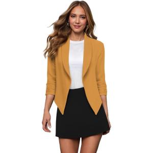 image:imageHybrid amp Company Lightweight Open Front Cardigan Classic Ruched Sleeve Work Office Blazer Suit JacketsMustard
