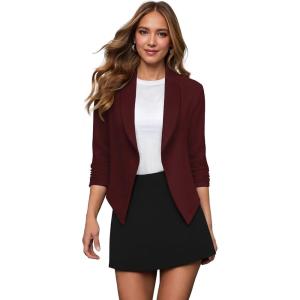 image:imageHybrid amp Company Lightweight Open Front Cardigan Classic Ruched Sleeve Work Office Blazer Suit JacketsWine