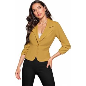 image:imageHybrid amp Company Womens Lightweight Casual Work Office Stretch Ponte Cardigan Blazer Jacket Made in USAMustard