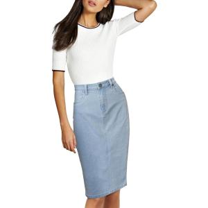 image:imageLexi Womens Stretch Pencil Skirts with Functional Pockets A Line amp Destructed Mini Denim SkirtsSk22883light Wash
