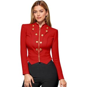 image:imageHybrid amp Company Womens Blazer Cropped Ponte Fabric Open Front Zipper Dress Jacket Casual Slim JacketRed