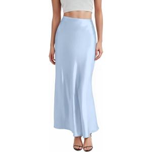image:imageHybrid amp Company Womens Silky Satin Maxi Skirt  Stretch High Waist Casual amp Office  Made in USABlue