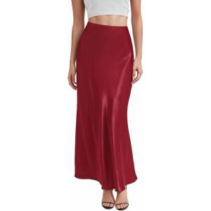 image:imageHybrid amp Company Womens Silky Satin Maxi Skirt  Stretch High Waist Casual amp Office  Made in USARed