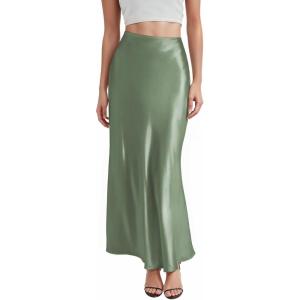 image:imageHybrid amp Company Womens Silky Satin Maxi Skirt  Stretch High Waist Casual amp Office  Made in USASage