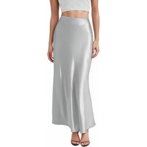 image:imageHybrid amp Company Womens Silky Satin Maxi Skirt  Stretch High Waist Casual amp Office  Made in USASilver