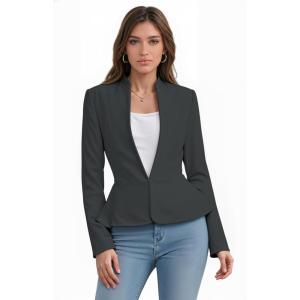 image:imageHybrid amp Company Womens Casual Work Office Elegant Open Front Premium Nylon Blazer JacketJk1135gunmetal