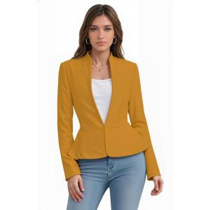 image:imageHybrid amp Company Womens Casual Work Office Elegant Open Front Premium Nylon Blazer JacketJk1135mustard